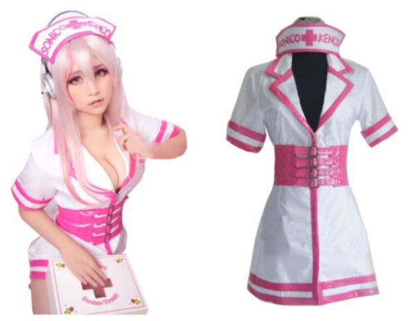 

super sonico sonicomi nurse uniform cosplay costume outfit, Black;red
