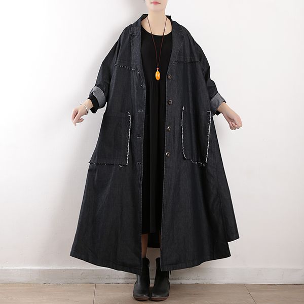 

новые женщины trenchcoat denim пальто свободные джинсы длинные пальто негабаритные batwing ветровка женский шинель зима осень плащи, Tan;black