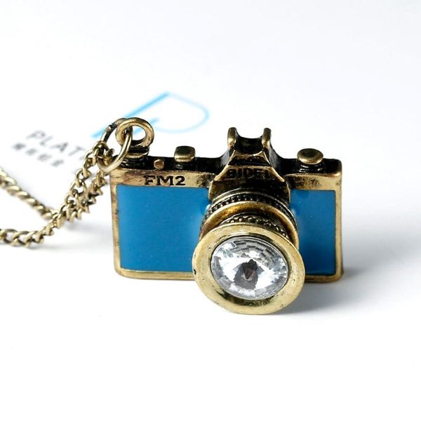 

doreenbeads vintage jewelry antique golden long chain colorful enamel camera pendant necklaces bijoux women selling 78.5cm, Silver