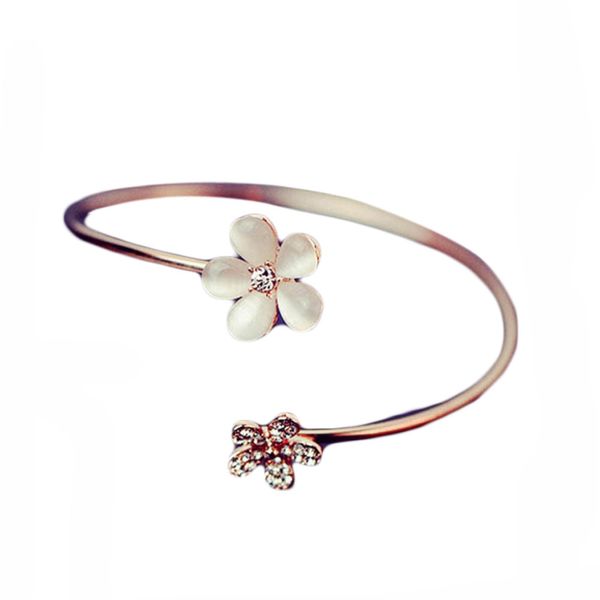 

inner dia 7cm opal inlaid flower ajustable woman bangle charming jewelry, Black