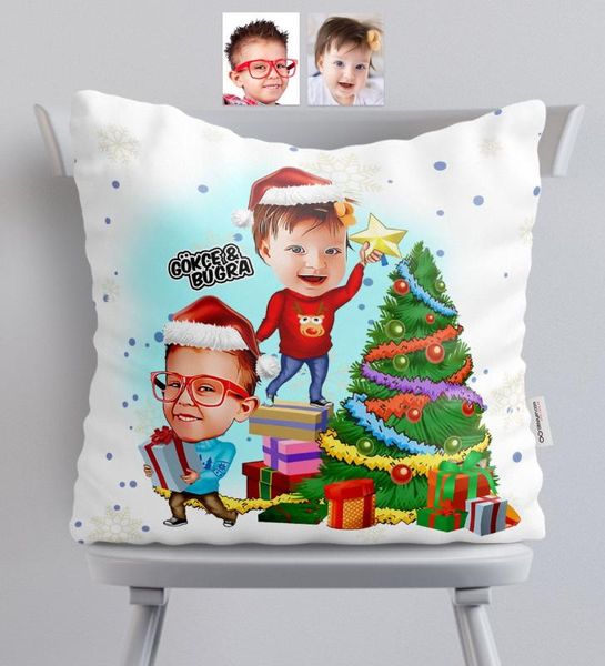 

personalized christmas themed brothers caricature of satin pillow-1 pillow case