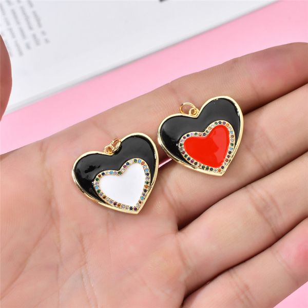 

copper cz zircon heart shape enamel charms pendant for jewelry making diy necklace bracelet accessories, Bronze;silver