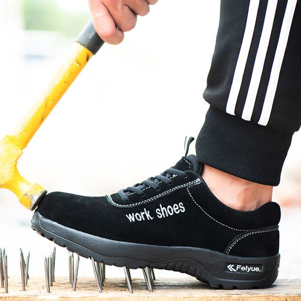 

autumn outdoor men puncture proof work safety shoes industrial construction male steel toe cap shoes indestructible safety boots, Black