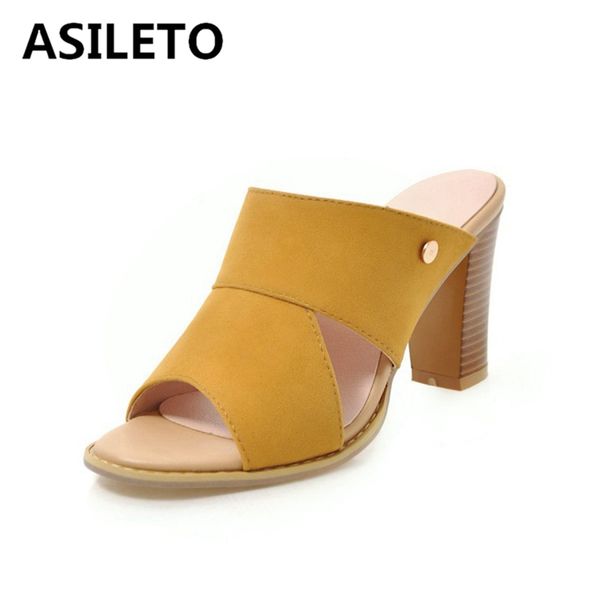 

asileto 2020 spring summer woman graceful mules peep toe 8.5cm thick square heels slip on flock large size 34-43 casual s1780, Black