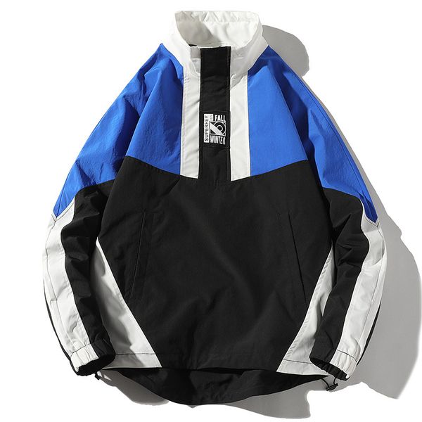 

2020 men hip hop jacket spring coat harajuku retro color block patchwork jacket windbreaker streetwear vintage oversized, Black;brown