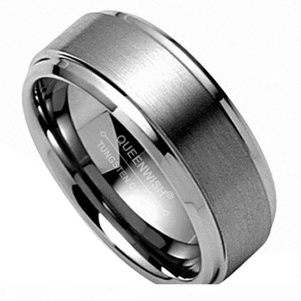 

tungsten ring matte finish brush center comfort fit high polish promise rings, Slivery;golden