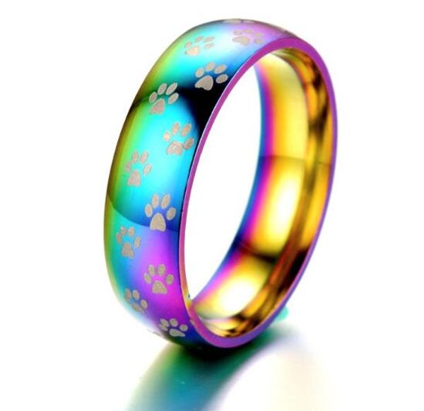 Anello da dito con stampa di zampa piccola arcobaleno colorato per fidanzamento con promessa di coppia 6mm Fedi nuziali per amanti Gioielli gay lesbici