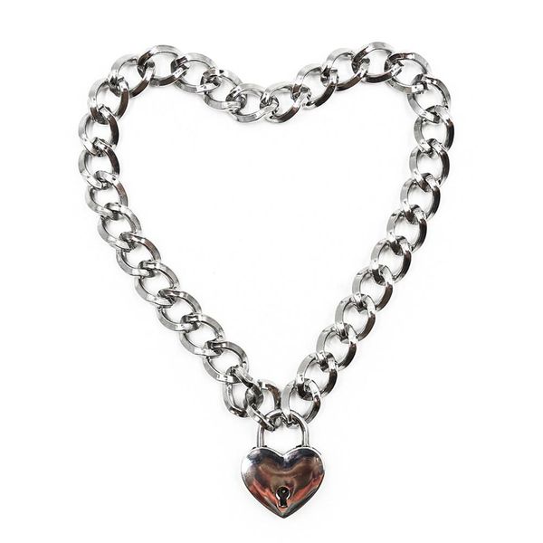 

xiufen женщины ожерелье панк прохладный шейный воротник ведомая игра pet-heart-shape ожерелье замка металл подвеска колье, Golden;silver