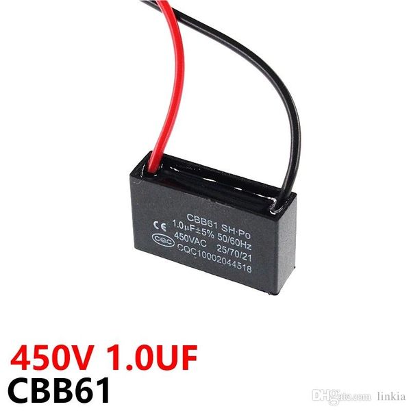 CBB61 450VAC 1UF condensatore di avviamento ventola lunghezza cavo 10 cm con capacità di linea