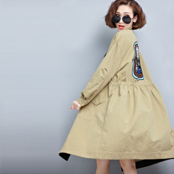 

long casual 2019 new spring coat women embroidery korean loose ladies coats women fashion clothes manteau long femme overcoat, White;black