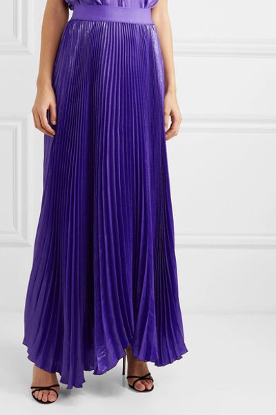 

pleated metallic silk-blend maxi skirt, Black