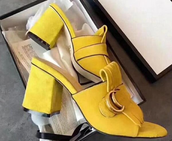 

Quality Women 458051 Suede 7cm Mid-Heel Slide Sandals,Hardware detail on Fold over fringe,Size 35-40
