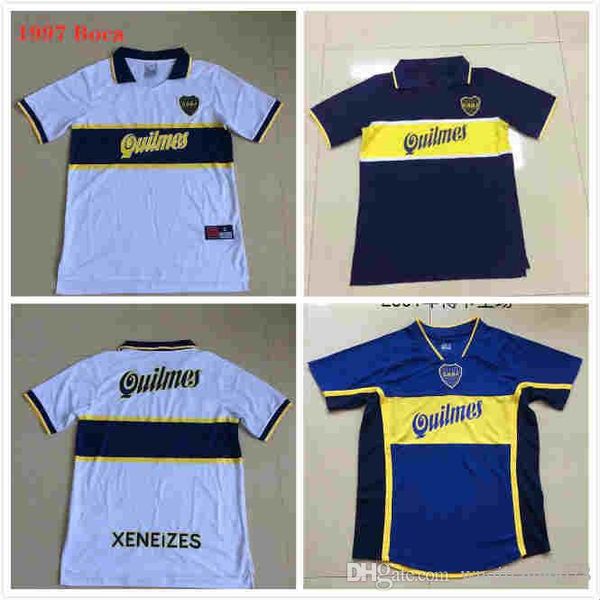

1997 98 retro classic boca juniors 2000 2001 boca junior retro soccer jersey #10 roman #9 palermo diego maradona riquelme football shirt, Black;yellow