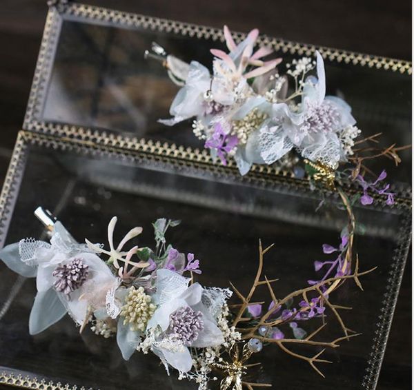 

korean handmade hair accessories, colored flower headdress, bridal styling accessories, bridal jewelry, Silver