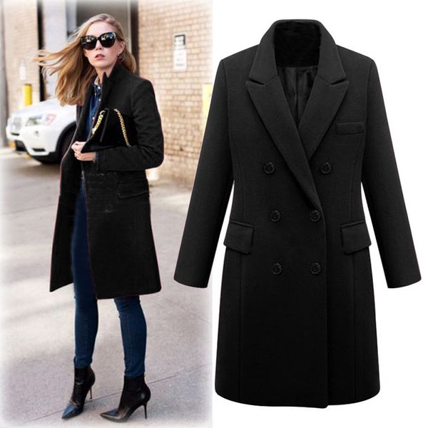 

2019 new jacket womens winter lapel wool coat trench jackets long parka overcoat outwear for female clothes solid coats, Black;brown
