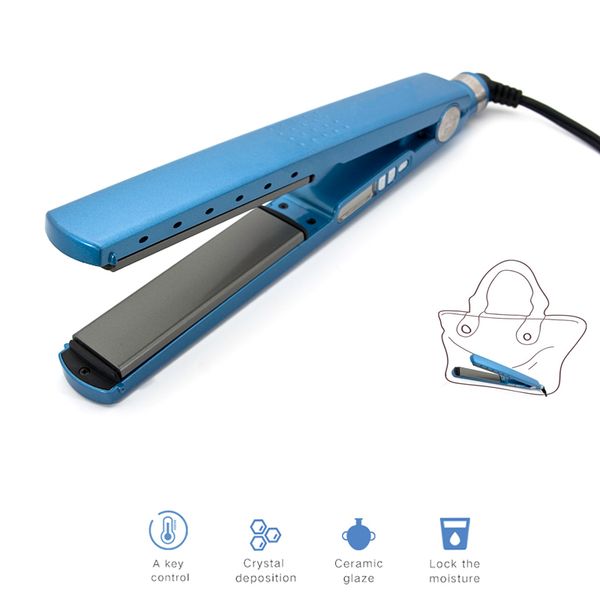 

professional ceramic steam hair straightener perm iron flat iron nano titanium metal plate temperature modeling tool, Black