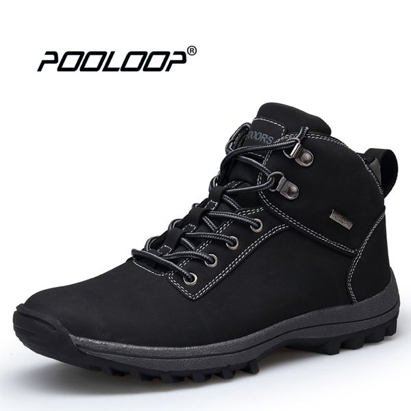 

pooloop new winter boots men waterproof durable work boots outdoor causal men's walking shoes big size 12 ankle for men, Black