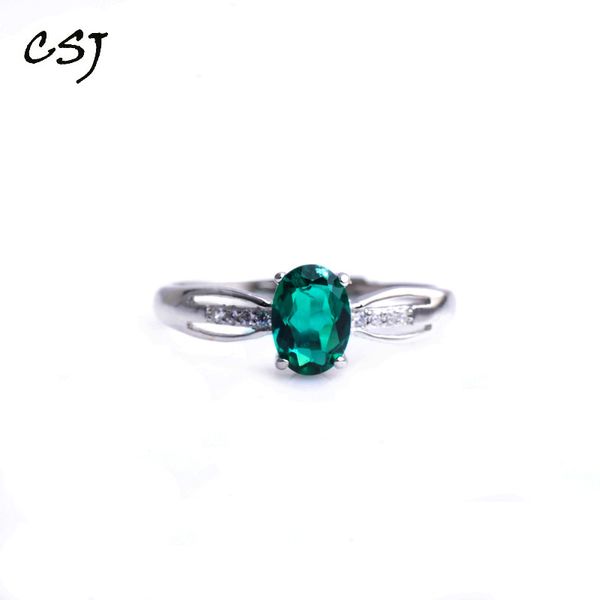 

csj 11.11 created emerald rings simple,classic real 925 silver sterling oval5*7mm fine jewelry for women anniversary gift, Golden;silver