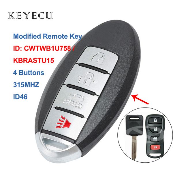 

keyecu kbrastu15 modified remote car key 4 buttons 315mhz for g35 ex35 sentra 350z armada altima maxima fcc: cwtwb1u758