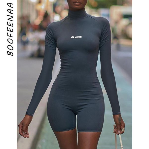 

boofeenaa jumpsuit women fall clothing 2019 reflective letter turtleneck long sleeve romper fitness fall outfits c87-ab32, Black;white