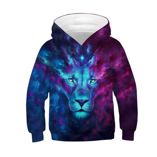 

new boy girl 3d sweatshirts print lightning lion hooded hoodies children thin hoody tracksuits kids pullover, Black