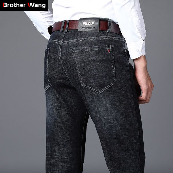 

2019 new autumn and winter men's business black jeans fashion slim fit denim stretch trousers male brand pants, Blue