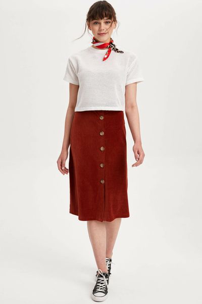 

defacto women fashion corduroy long skirt autumn winter vintage harajuku loose a-line female high waist long skirt -k6447az18wn, Black