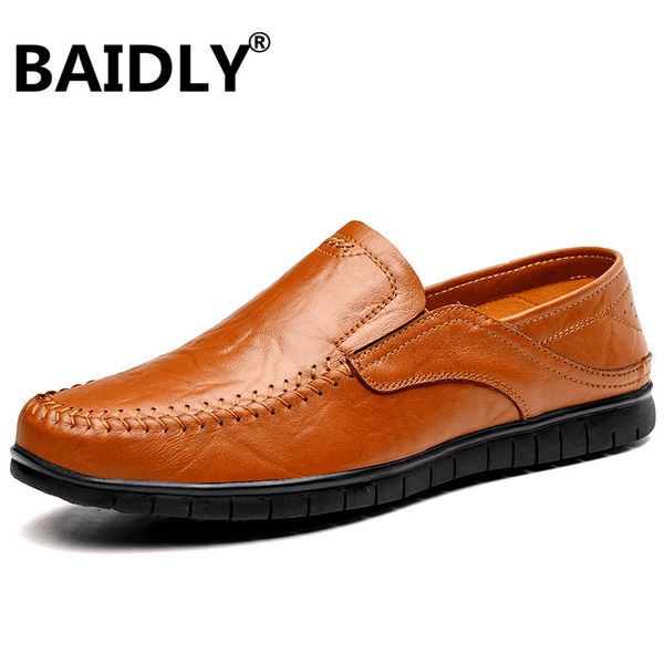 

fashion leather men shoes casual breathable loafers men leather moccasins comfortable flat shoes waterproof footwear, Black