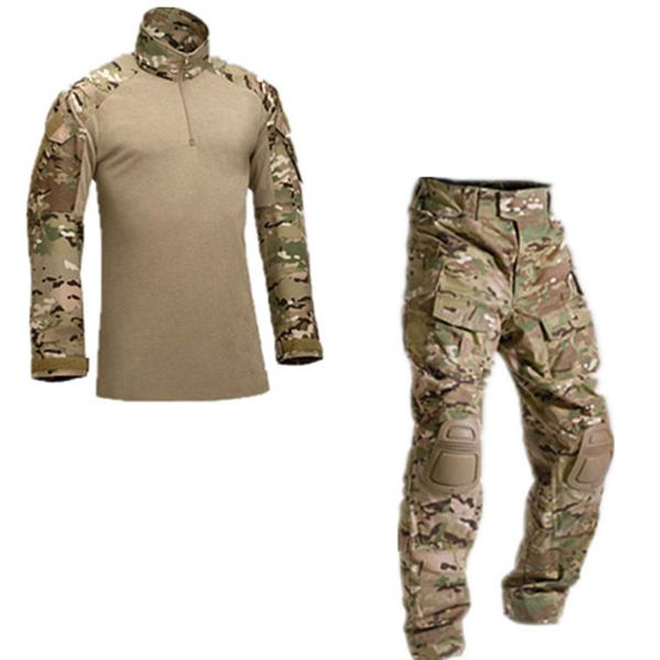 

with elbow knee pads camouflage tactical uniform suits outdoor hunting training camping combat shirt pants sets clothes, Gray;blue