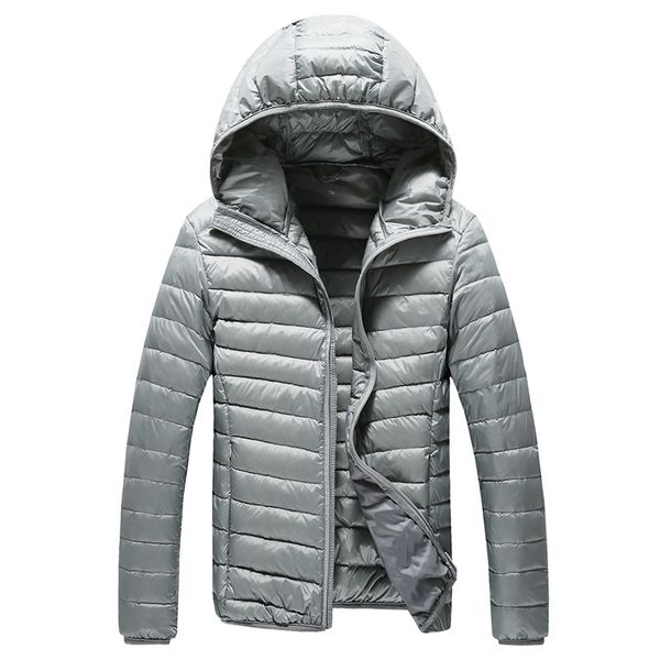 

новый лидирующая теплая мода для мужчин перо с капюшоном вниз курткой pure color boutique mens перо вниз пальто тонких легких курток, Black