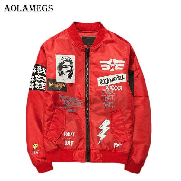 

aolamegs куртка мужчины печати плюс размер stand collar bomber jacket вскользь outwear мужские пальто bomb бейсбола куртки новые, Black;brown