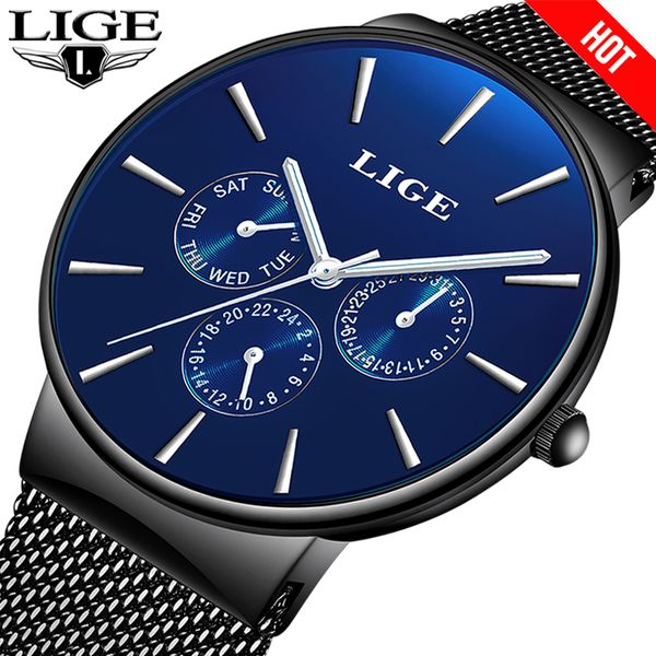 

lige new erkek kol saati waterproof wrist watch ultra thin date quartz watch for men sports clock mens watches, Slivery;brown