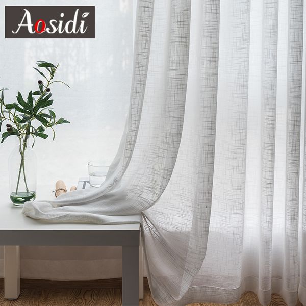 2019 White Linen Tulle Curtains For Living Room Modem Sheer