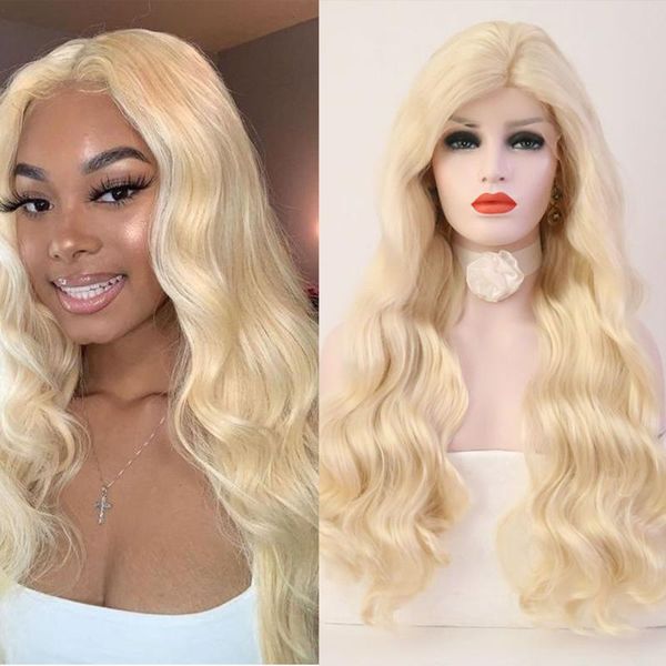 

quinlux wigs platinum blonde wavy hair synthetic lace front wigs for black women cosplay game glueless heat fiber per plucked