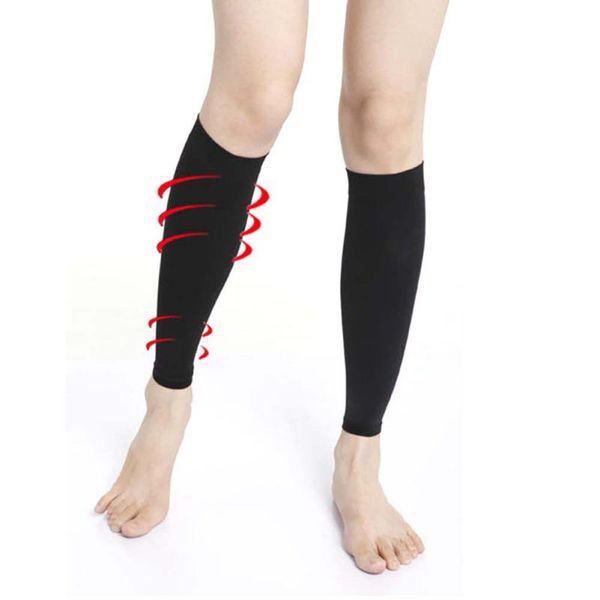 

1 pair tockings outdoor relieve leg calf sleeve varicose vein circulation compression elastic stocking leg support, Black