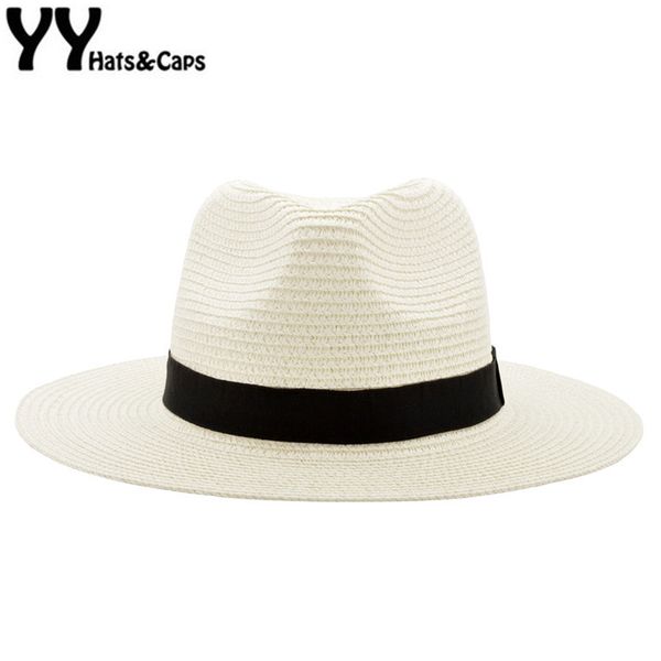 

wide brim summer fedora jazz cap straw panama hats for men straw sun hats women beach caps couple sun visor chapeu yy18030, Blue;gray