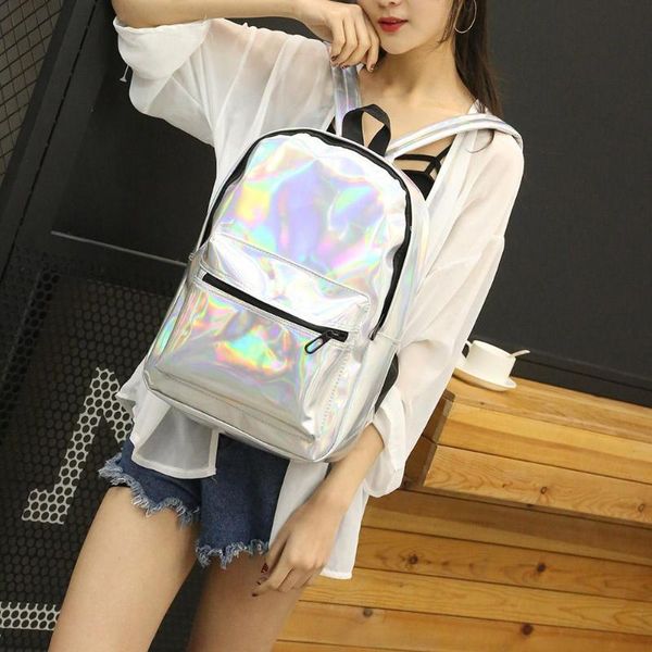 

holographic backpack women college backpacks casual girls shiny shoulder bags rucksack school bag for girls mochilas drop ship
