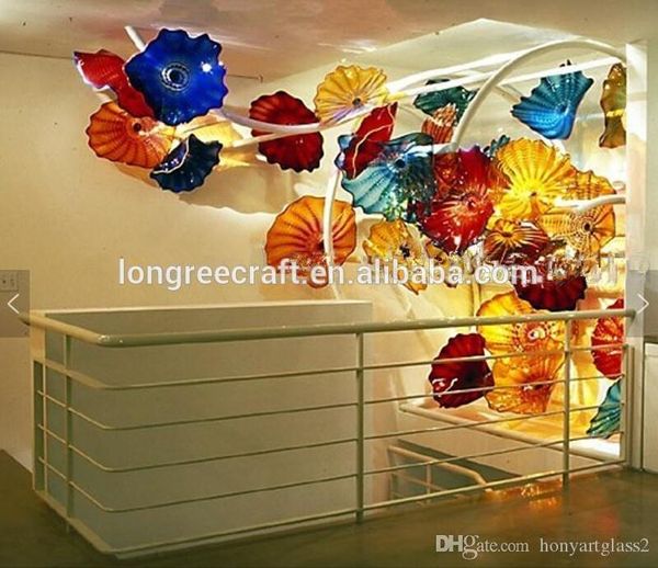 Venda por atacado antigo murano flor lâmpada de parede arte estilo colorido placas de suspensão de vidro