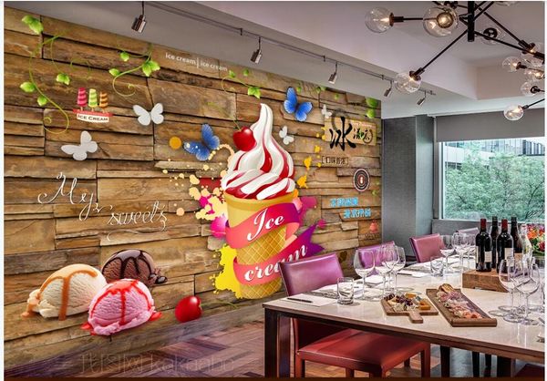 

3d room wallpaper custom p fashion brick wall ice taste ice cream shop gourmet tooling home decor 3d wall murals wallpaper for walls 3 d
