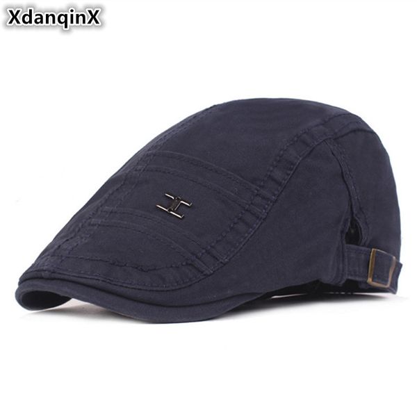 

xdanqinx men's cotton berets adjustable size novelty fashion hip hop hats for men snapback tongue cap dad's beret hat, Blue;gray