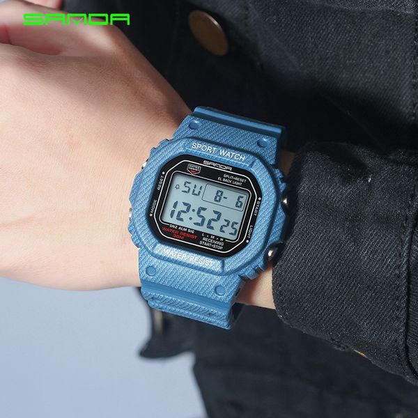 

2019 new denim sanda sd339g sport digital watch g style led men's watches waterproof resist clock relogio masculino, Slivery;brown