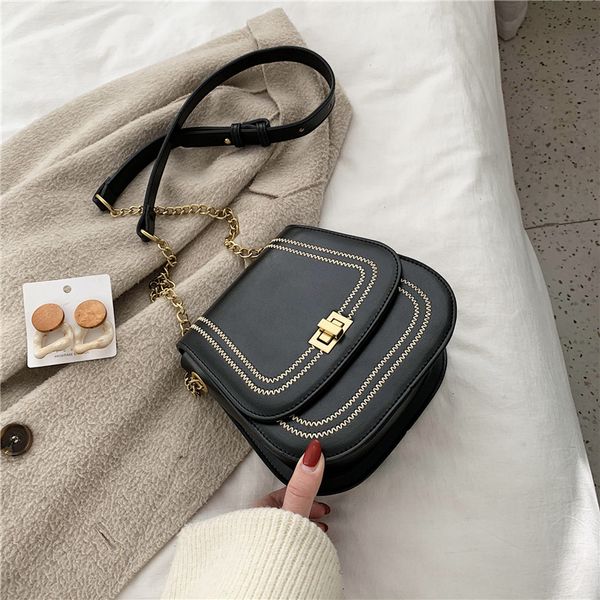 

2020 new women's bag fashion ladies bag casual shoulder messenger chain black women saddle mobile phone