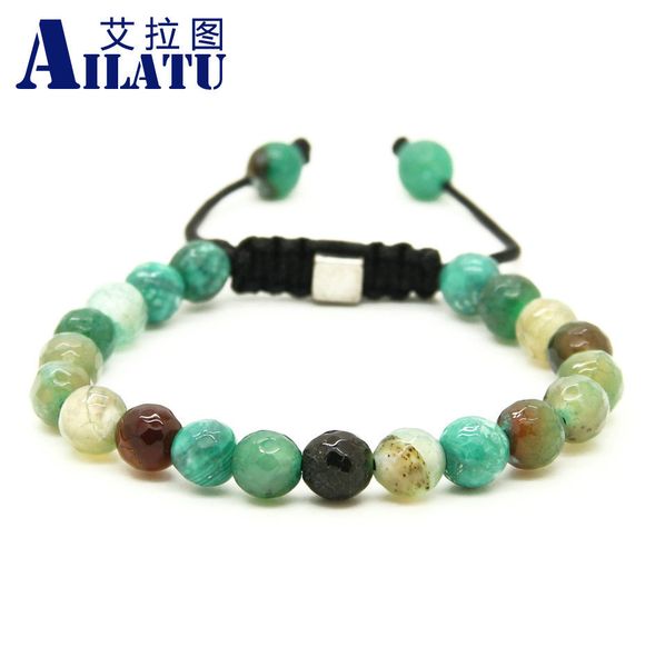 

ailatu wholesale jewelry 10pcs/lot 8mm natural green faceted aventurine stone beads macrame macrame lucky bracelets, Golden;silver