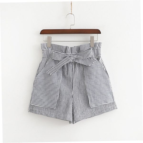 

klacwaya women cotton short pants 2019 summer ladies fashion striped bow shorts girls chic street-wear pant pantalones cortos, White;black