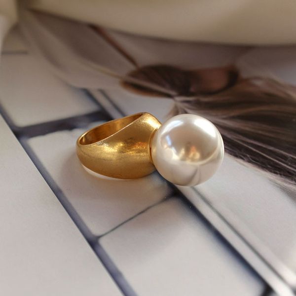 

srcoi baroque round imitation pearl vintage ring gold color minimalist geometric personality exaggerated finger ring trendy new, Silver