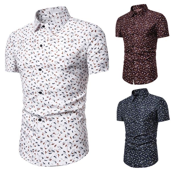 

2019 men fashion casual short sleeved printed shirt slim fitness male mens fashion buttons short sleeve casual shirt blouse, White;black