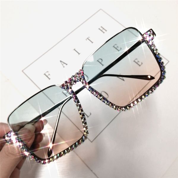 

oreldia diamond sunglasses women fashion half rimless half crystal frame transparent glasses gradient clear lens female eyewear, Blue