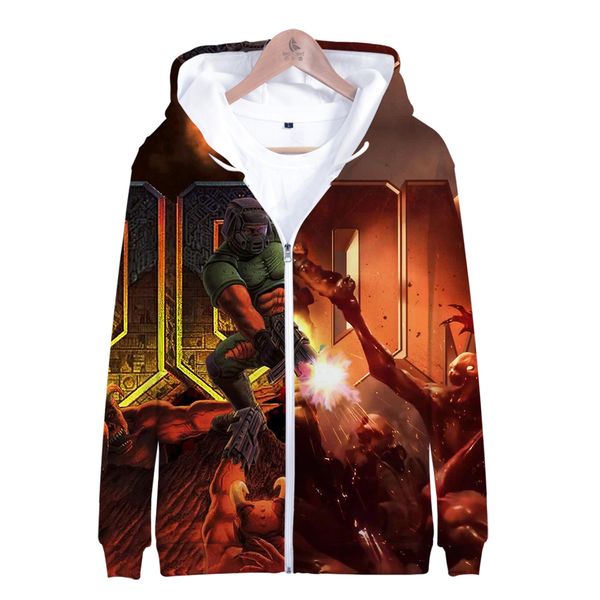 

2019 3d doom man zip up hoodie sweatshirts harajuku long sleeve zipper men woman doom eternal game hoodie sweatshirt jacket, Black