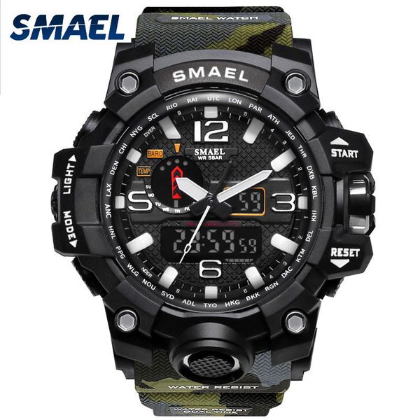 

smael clock mens sports multi-function waterproof led digital quartz wrist watch 1545 men's jewelry clock relogio masculino aa4, Slivery;brown