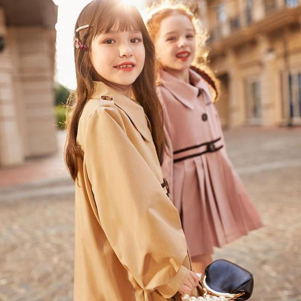 

girls windbreaker long 2020 spring autumn children's clothing princess little girl british coat wind breaker trench coat, Blue;gray